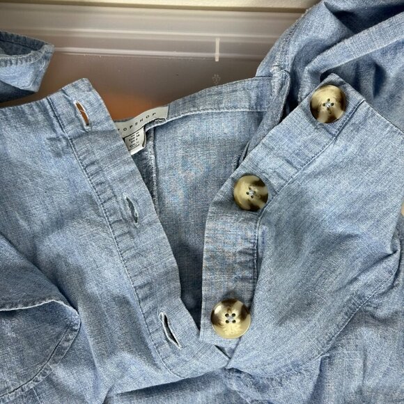 Topshop Ruffle Sleeve Chambray Button Front Dress - Picture 7 of 10